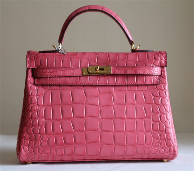 7A Replica Hermes Kelly 32cm Crocodile Veins Leather Bag Pink HC0001 (1) - Click Image to Close